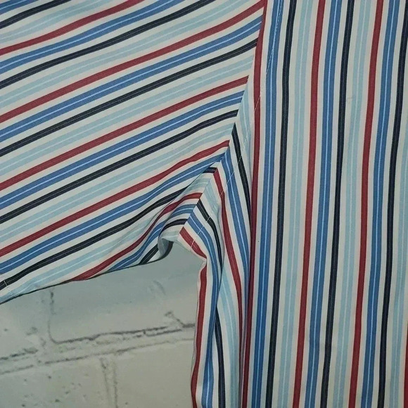 Jos A Bank Shirt Mens Large Red, White and Blue Colorful Striped Short Sleeve - Picture 2 of 5